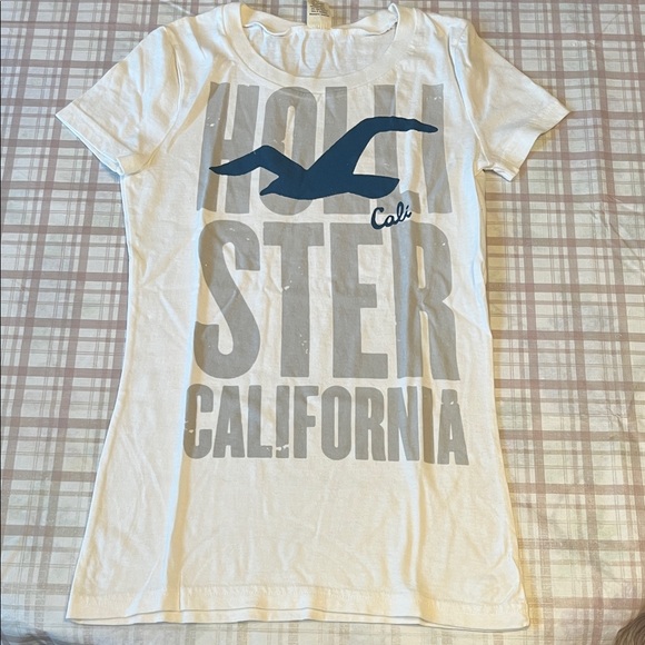 Hollister Tops - Hollister White Tee with Blue and Gray Print
